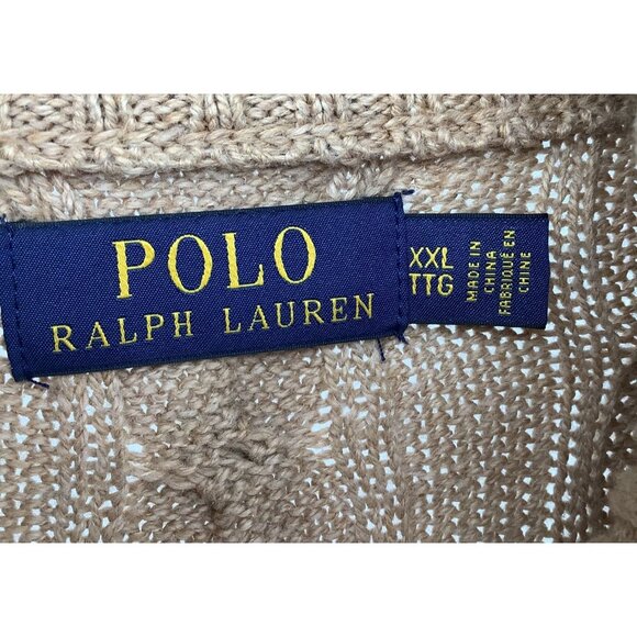 Set of 2 Ralph Lauren Cable Knit Sweaters Men XXL Camel 1/4 Zip & Blue Pullover - Picture 6 of 13